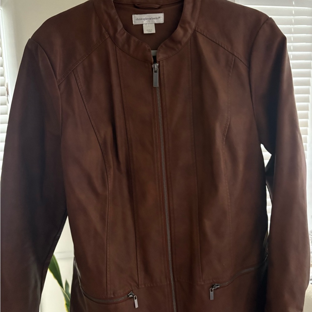 Christopher & Banks Rich Brown Leather Jacket